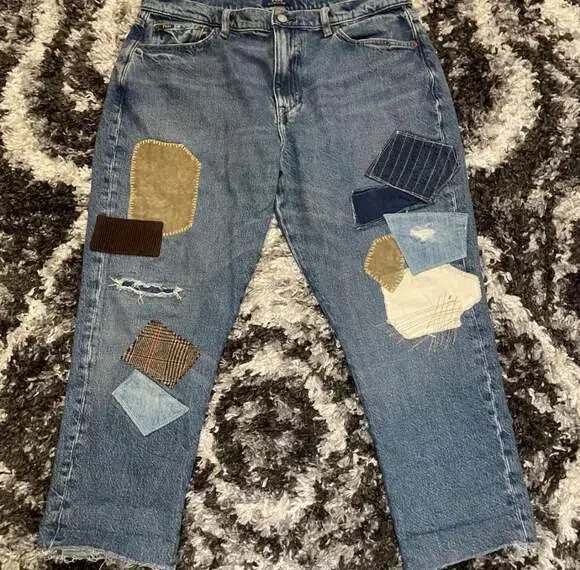 Polo Ralph Lauren The Slim Boyfriend Patchwork Distressed Denim Jeans Sz 31 - Picture 1 of 4